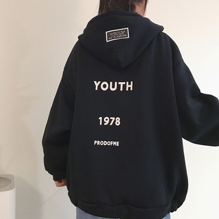 Áo khoác nỉ dày dặn dáng rộng dài có mũ rộng có khóa kéo YOUTH 1987 - AKM04