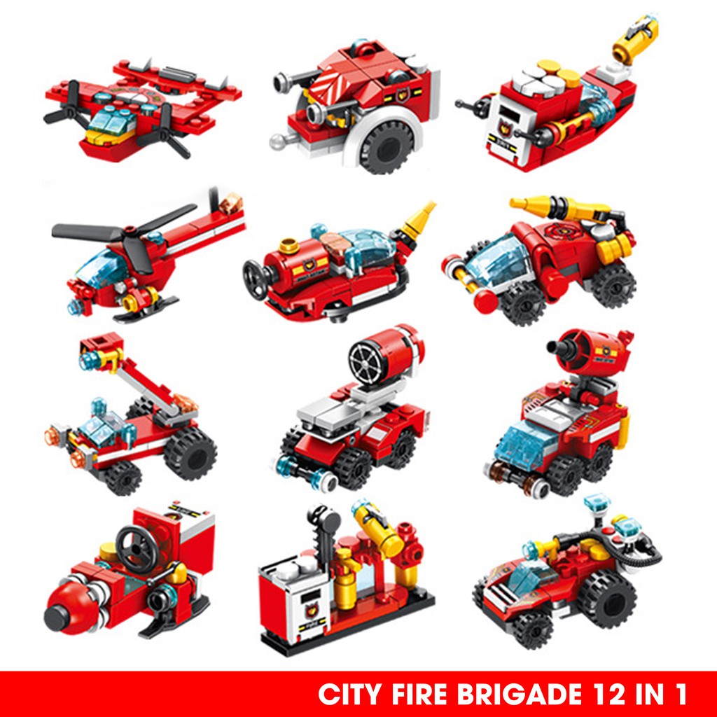 Bộ lắp ghép kiểu LEGO 12 in 1 mô hình CITY Fire Brigade, bộ ghép hình cho trẻ phát triển tính sáng tạo