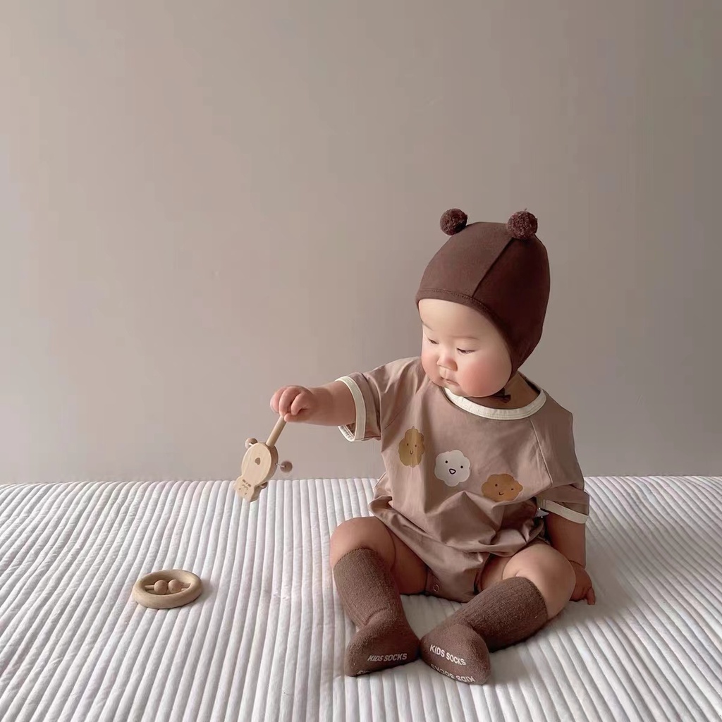 Bộ Áo Liền Quần Tay Ngắn Vải Cotton In Hình Đám Mây Dễ Thương Cho Bé