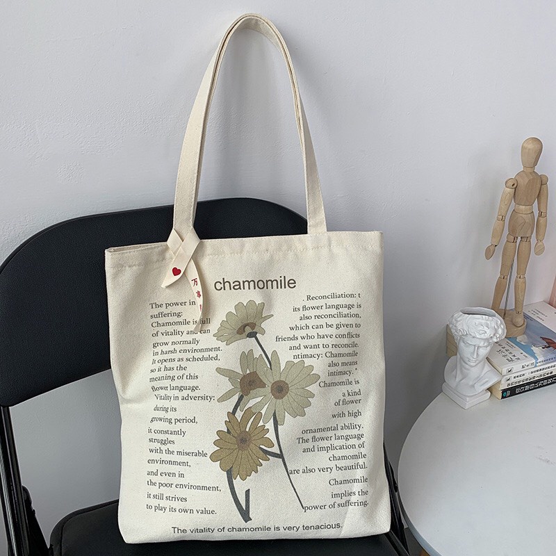 Túi Tote Vải Canvas Đeo Vai Phong Cách Vintage