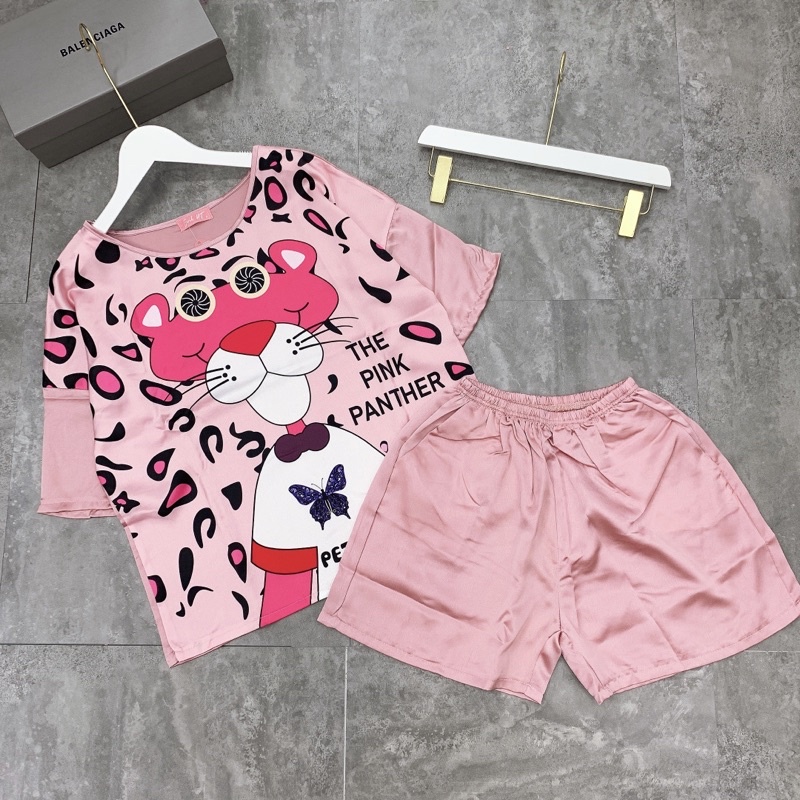 Đồ bộ nữ pijama lụa ngủ mặc nhà áo cộc quần đùi họa tiết in 3D cute dễ thương JUSOKA