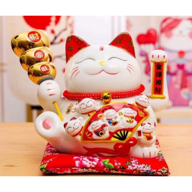 [Big Sale] Mèo Thần Tài Sứ , Mèo May Mắn Maneki Neko 24cm . Vẩy Tay Gọi Khách BÁT PHƯƠNG KHAI TÀI