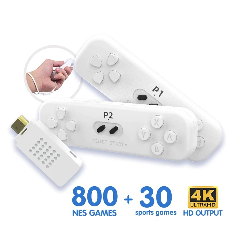 Máy chơi gamer Stick Game 4k không dây kết nối tivi có 800 game, Game thể thao tại nhà 2 người chơi