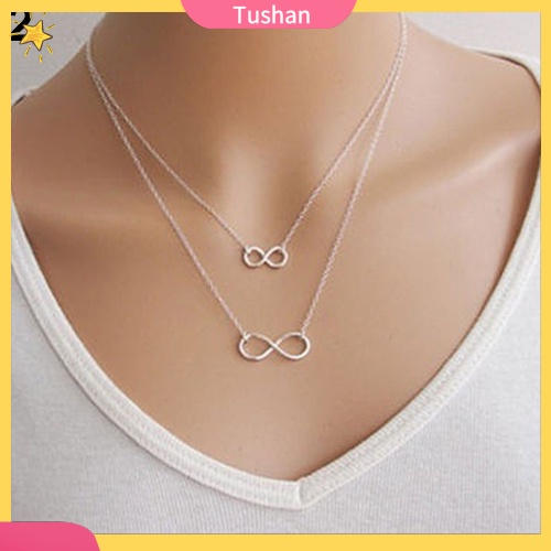 TUSH_Lady Double 8 Shape Pendant Chain Infinity Choker Statement Bib Necklace Jewelry