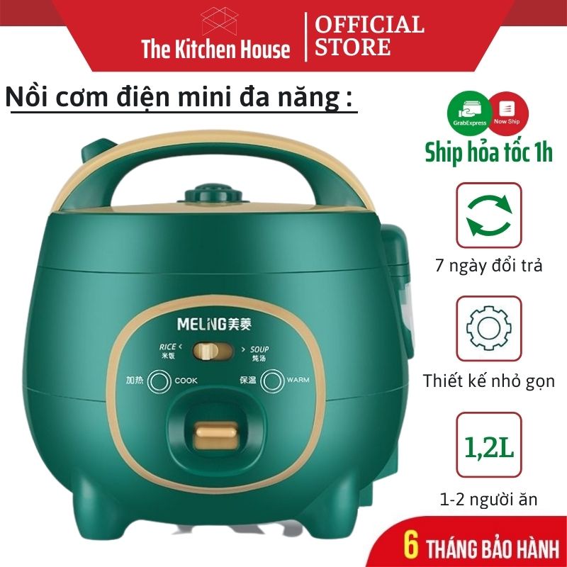 Nồi cơm điện đa năng mini MELING 1.2L Nấu cháo, súp, hâm nóng đồ ăn cho 2 đến 3 người ăn The Kitchen House