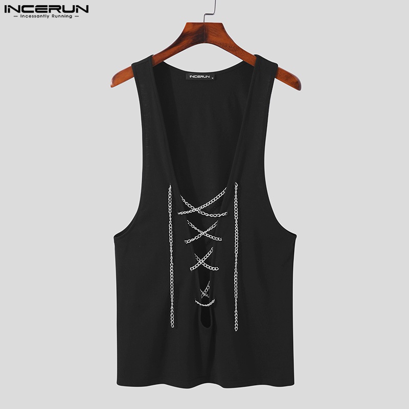 Áo thun 3 lỗ INCERUN màu trơn dáng rộng thời trang hè 3 màu lựa chọn cho nam