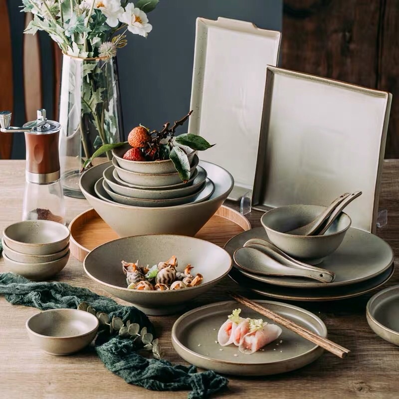 Bộ bát đĩa gốm Nhật cao cấp - Rustic Xanh nhám hoài cổ, gốm Nhật chất lượng cao