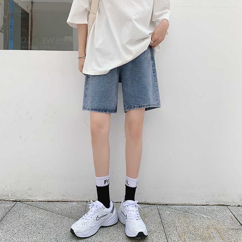 COZOKC Quần Short Denim Ống Rộng Lưng Cao Thời Trang Năng Động