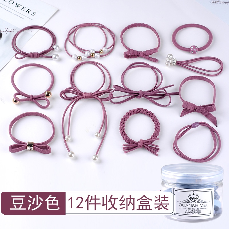 Set 12 Dây Cột Tóc Co Giãn Đính Hoa Và Ngọc Trai Nhân Tạo Thời Trang