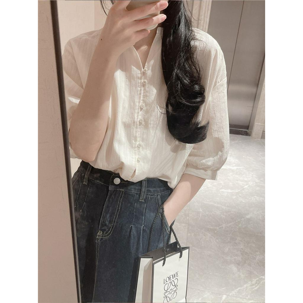 Áo Sơ Mi Vải Lanh Cotton Tay Nửa Thời Trang Mùa Hè Pháp Sang Trọng 62882