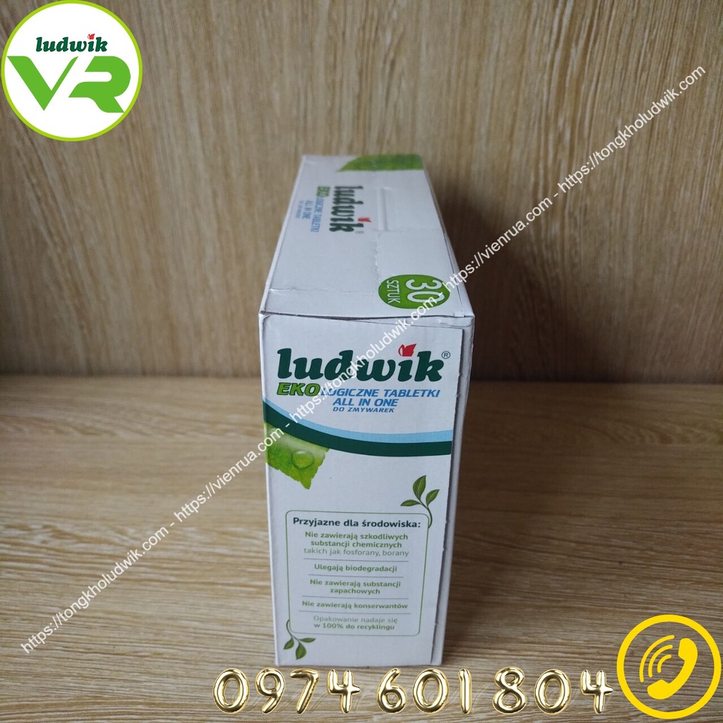 Viên Rửa Chén Bát Ludwik All in one Dòng Eco Hộp 30 viên