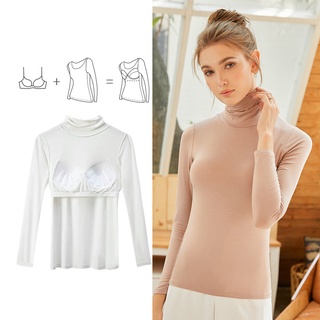 Áo thun tay dài cổ cao có đệm ngực nhiều màu sắc thời trang cho nữ