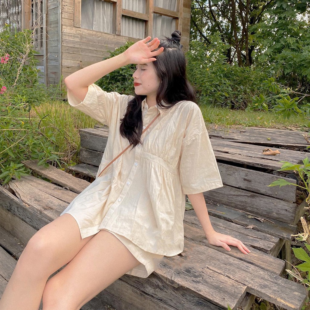 Áo kiểu Hàn Quốc, Áo sơ mi lệch vạt dáng rộng tiểu thư Ulzzang