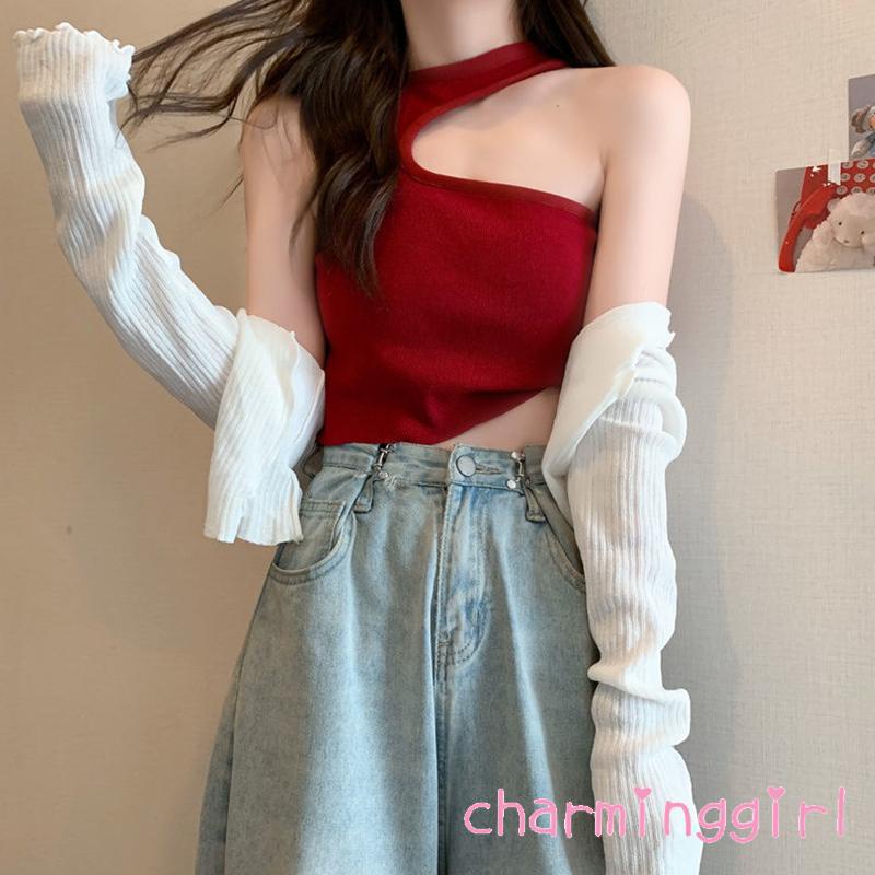 Áo Croptop Sát Nách Màu Sắc Trơn Thiết Kế Độc Đáo Cho Nữ