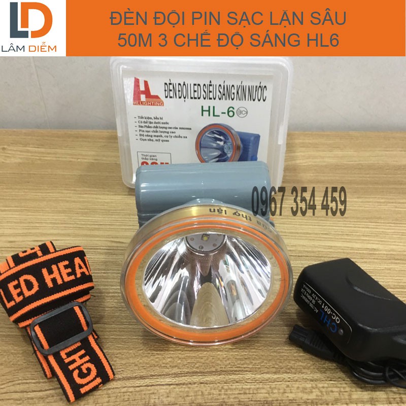 Đèn pin sạc đội đầu LẶN sâu 50M 3 chế độ sáng cao cấp HL6