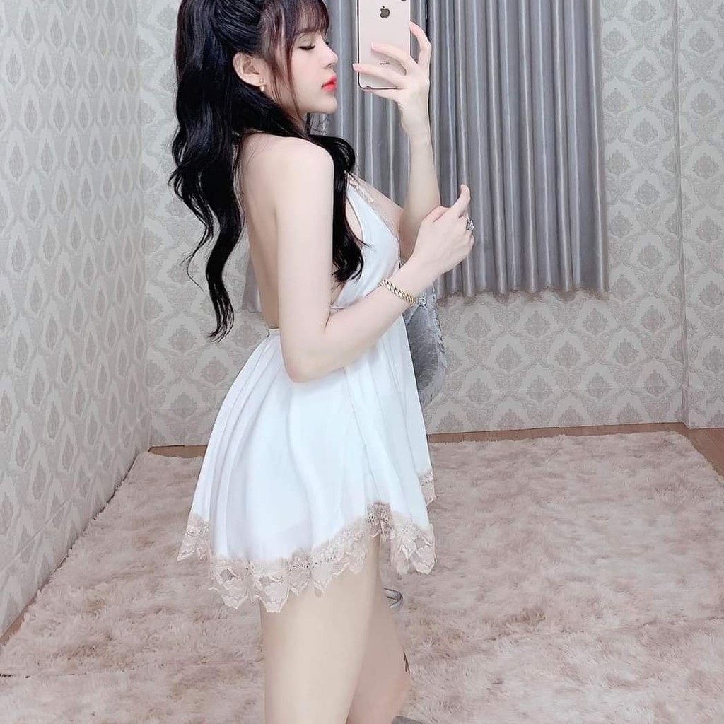 Đầm ngủ sexy ❣️FREE SHIP❣️ Đầm ngủ sexy yếm kèm quần vải vatin <65kg | BigBuy360 - bigbuy360.vn