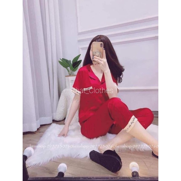 Bộ lụa chữ ký tay cộc quần dài hàng thiết kế có size