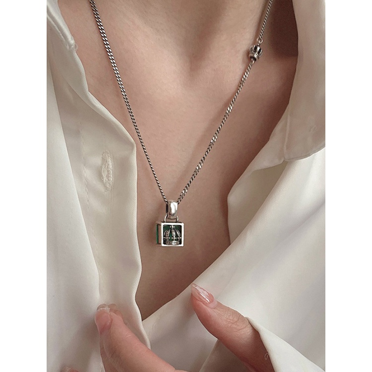 Dây Chuyền Mạ Bạc 925 Mặt Vương Miện Đính Đá Zircon Xanh