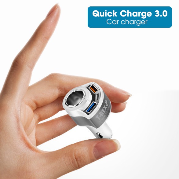 Tẩu Sạc Nhanh Xe Hơi, Ô Tô Quick Charge 3.0 Cao Cấp T-Rex SPace (4 Đầu USB và PD TYPE-C)