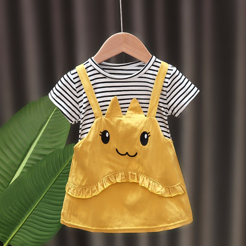 Váy, đầm bé gái mùa hè chất cotton thoáng mát hoạt tiết dễ thương cho bé từ 1-3 tuổi QATE09