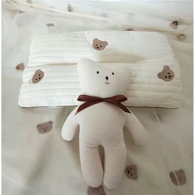 Gối Cotton Hàn Quốc Hình Thêu Thoáng Khí Và Thấm Mồ Hôi Cho Bé Từ Sơ Sinh Tới 1-2y