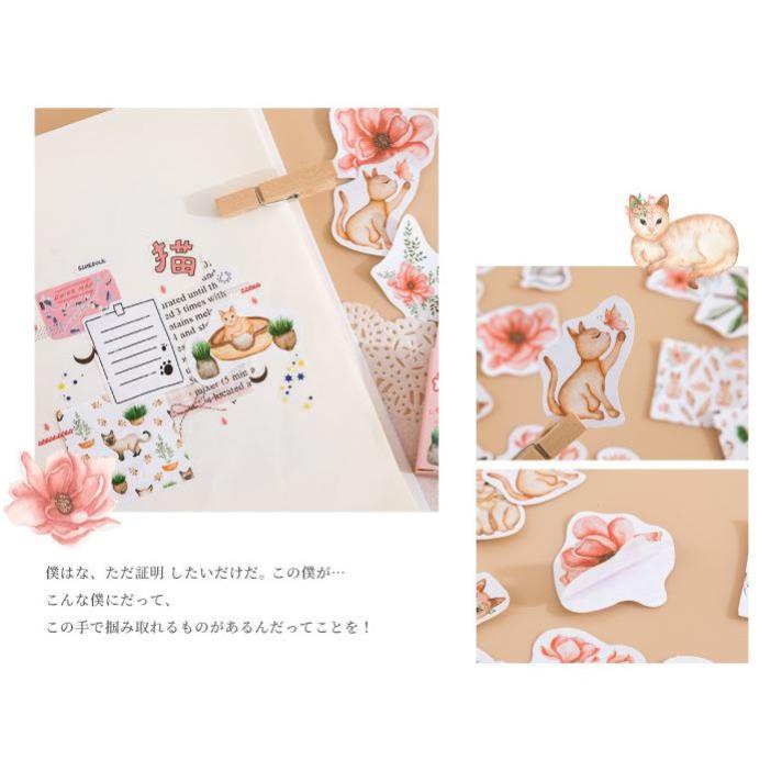 Bộ 45 Sticker Mèo Và Hoa E117