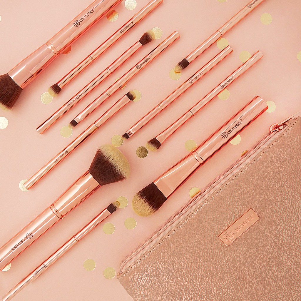 [TÁCH SET LẺ TỪNG CÂY] Bộ Cọ Trang Điểm 11 Cây BH Cosmetics Metal Rose - 11 Piece Brush With Cosmetics Bag