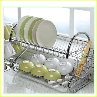 Giá Úp Bát Đĩa 2 Tầng Inox Có Khay Hứng Nước