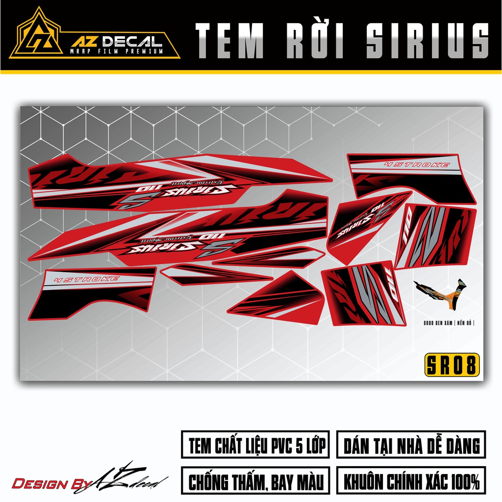 Tem Rời Sirius RC Cắt Khuôn Sẵn | SR08 | Decal Chống Nước - Áp Dụng Mọi Màu Xe Đỏ Đen Trắng Xanh Xám