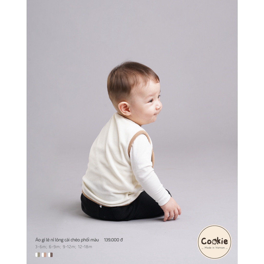 Cookie - Áo gile nỉ lông cài lệch phối màu cho bé trai, bé gái từ 3 tháng đến 18 tháng