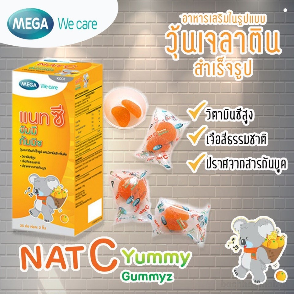 Kẹo dẻo Mega We Care NAT C Yummy Gummyz tăng đề khán cho trẻ em Thái Lan