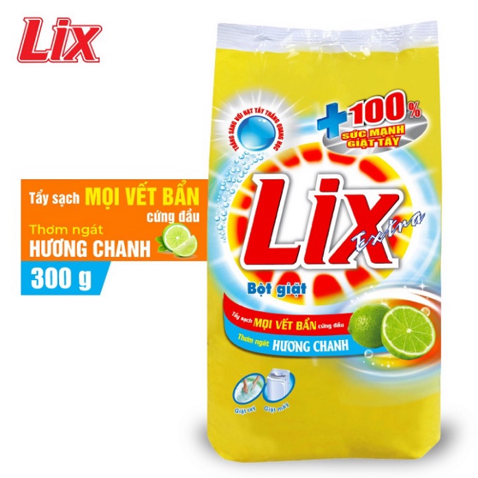 Túi Bột Giặt LIX Hương Chanh 300g, Giặt Siêu Sạch, An Toàn Cho Da