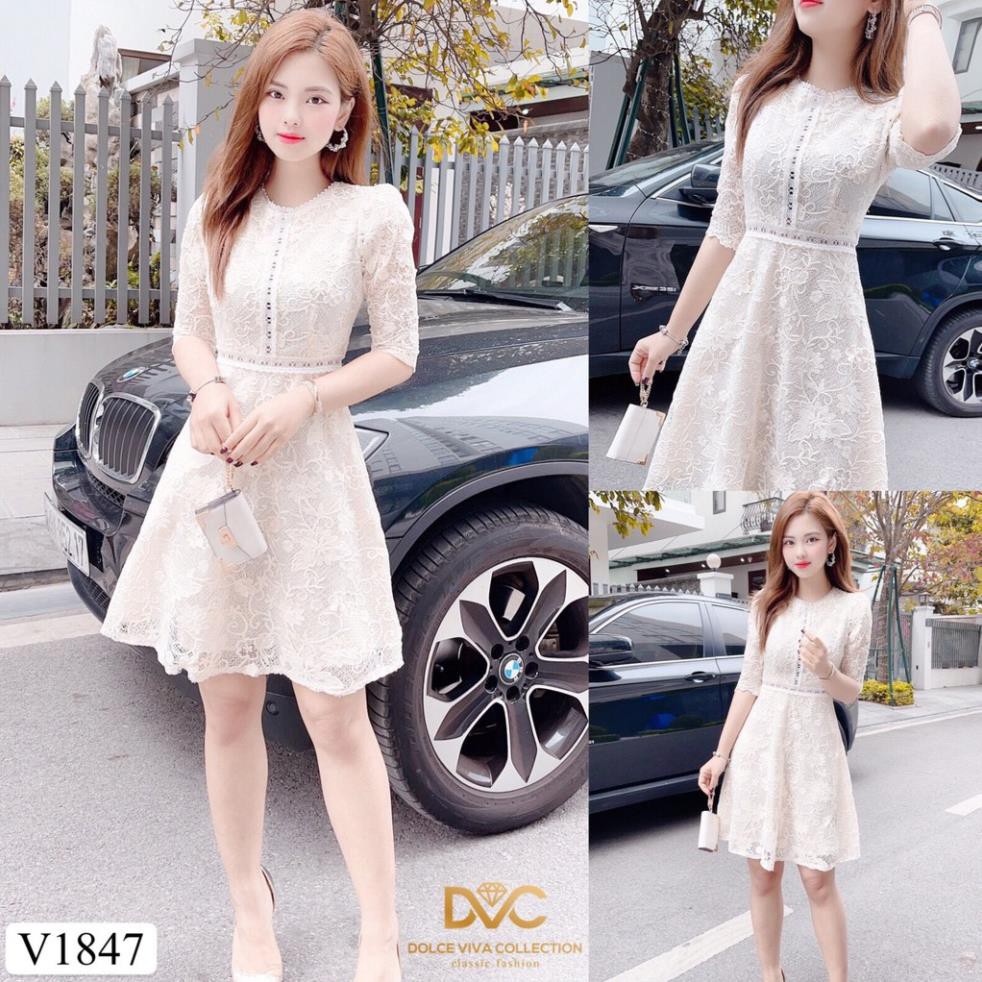 Váy ren be xòe tay lỡ V1847 - Váy dvc (Kèm ảnh thật trải sàn do shop tự chụp) chính hãng
