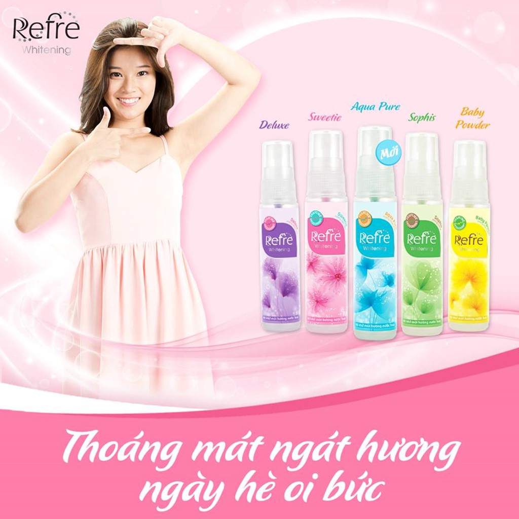 Xịt Khử Mùi Dưỡng Trắng Hương Phấn Thơm Refre Whitening Baby Powder 30ml (Vàng)