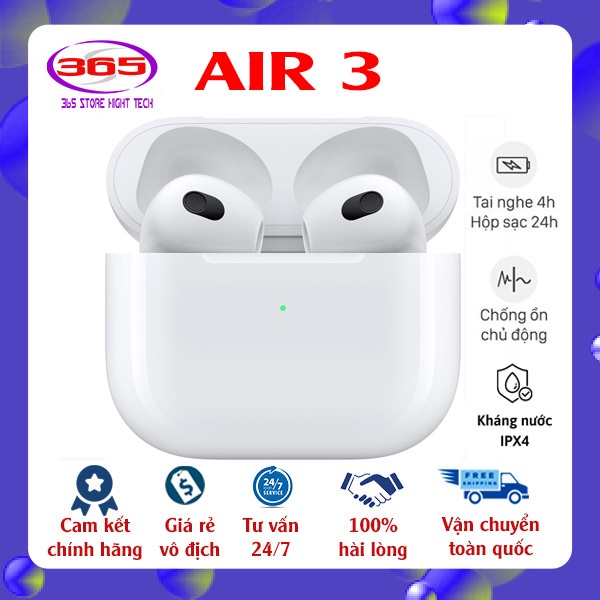 Tai nghe bluetooth Air 3 tai nghe nhét tai không dây công nghệ TWS 3 âm thanh vòm có chống ồn sạc không dây - AP3