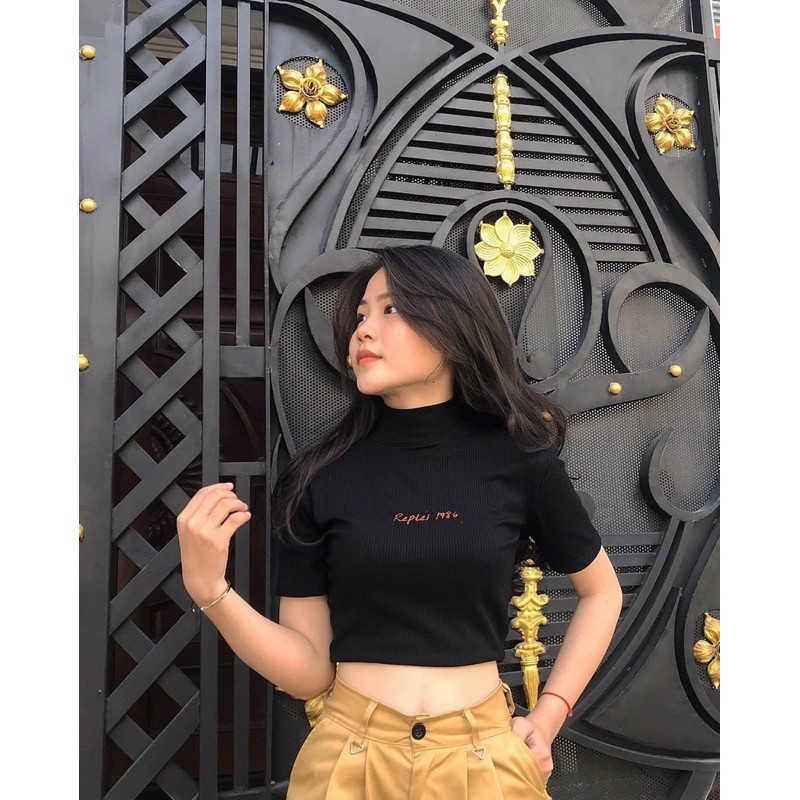 Áo croptop nữ điệu trơn basic  áo thun cộc tay nữ cute chất liệu co giãn FREESHIP