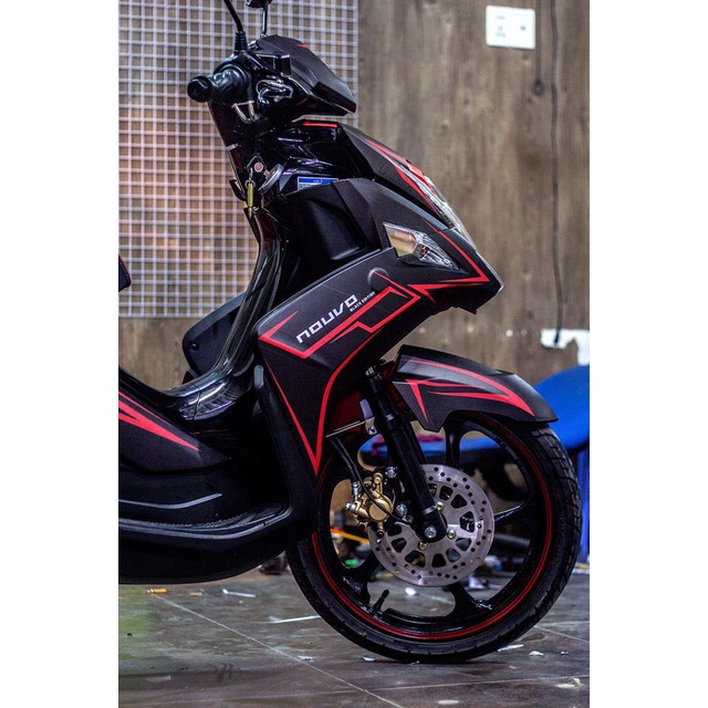 Tem trùm xe máy Nouvo 6 đen chỉ đỏ - tem xe máy Nouvo thiết kế theo yêu cầu - Tem xe máy Nouvo rẻ đẹp và chất