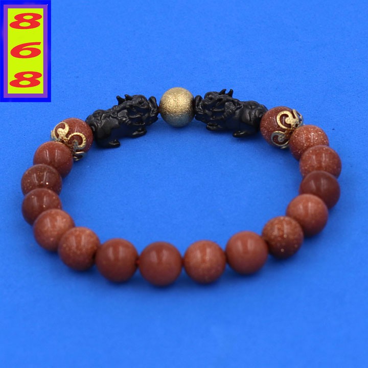 Vòng tay đá kim sa 8 ly - Vòng tay hạt chuỗi charm Tỳ Hưu Đôi inox đen VKSTHHEV8 - hợp mệnh Kim, mệnh Thổ