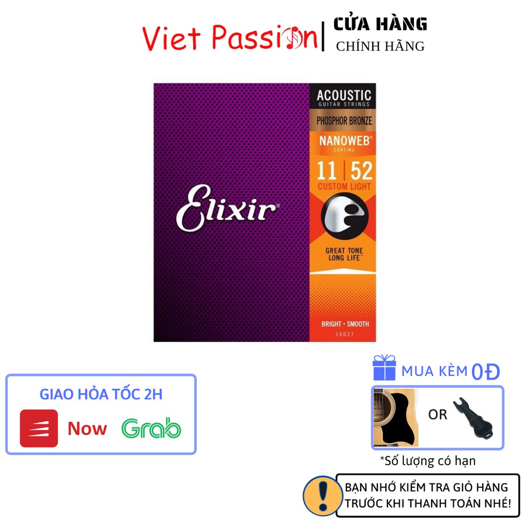 Dây đàn guitar acoustic ELIXIR 16027 Phosphor Bronze Nanoweb cỡ 11 dây đàn Elixir chính hãng nhập khẩu Viet Passion