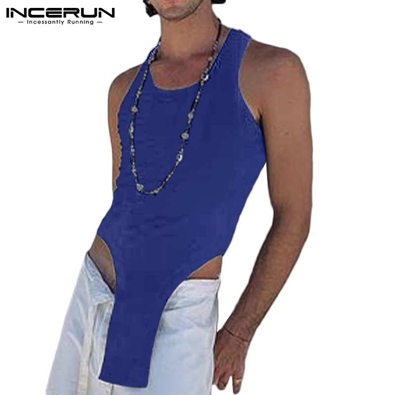 Áo kiểu INCERUN không tay màu trơn bất đối xứng phong cách thời trang dành cho nam