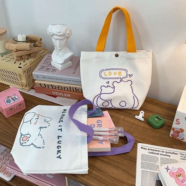 Túi vải Cỡ Lớn Họa Tiết Hoạt Hình Dễ Thương Phong Cách Hàn Quốc