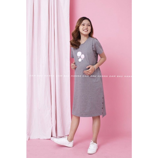 [HANNA] Đầm bầu thun cotton cho bé ty mặc bầu và sau sinh size từ 40-70kg đầm dáng dài thun cotton cao cấp loại 1 mát mề