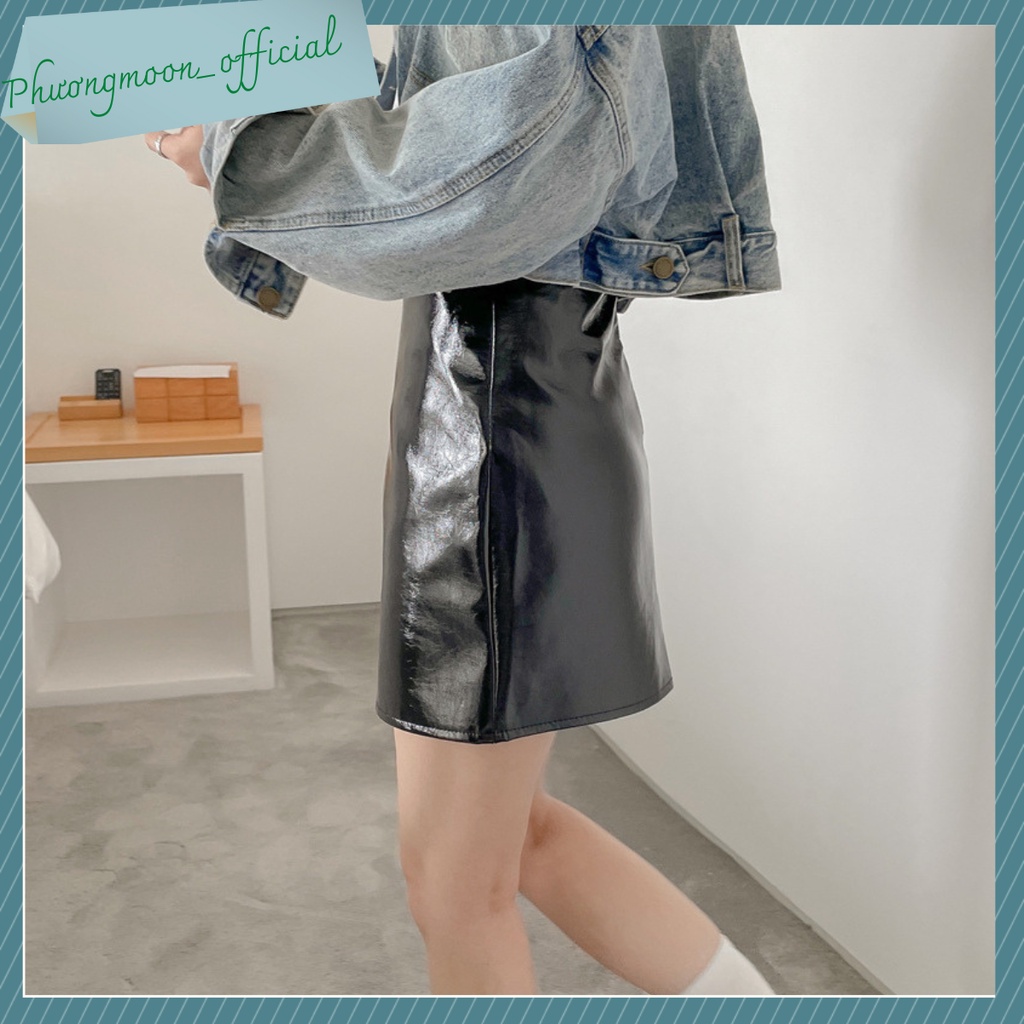 Chân váy da bóng QCCC, chân váy cạp cao, kiểu dáng sexy hiện đại