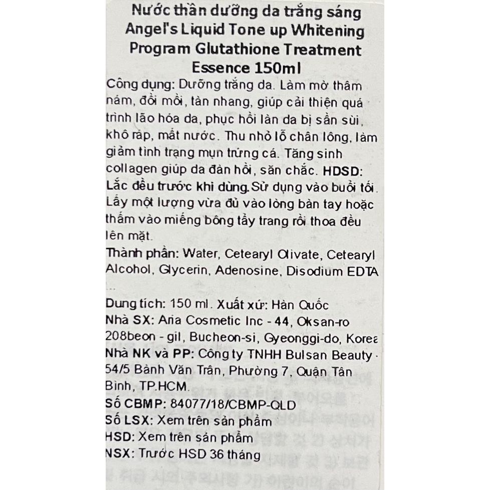 Nước thần Angel's Liquid Tone up Whitening Program Glutathione treatment Essence
