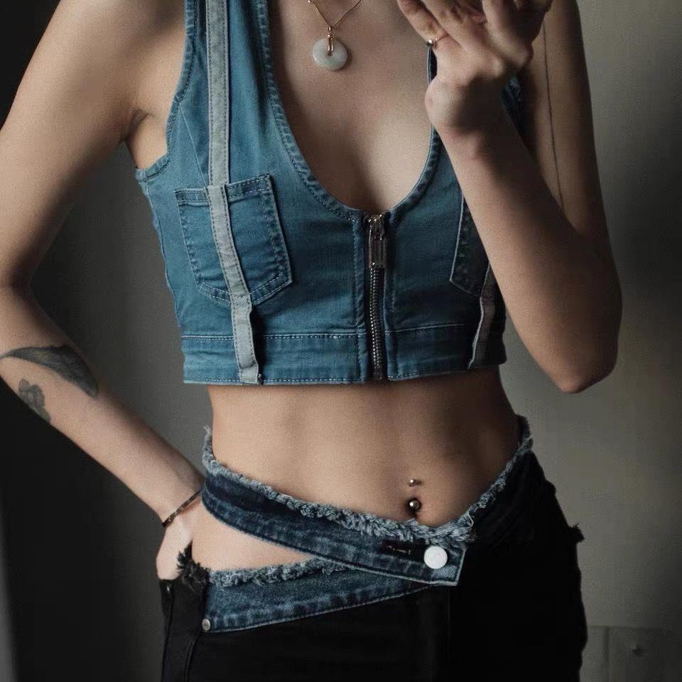 Áo Denim Không Tay Thời Trang Quyến Rũ Cho Nữ