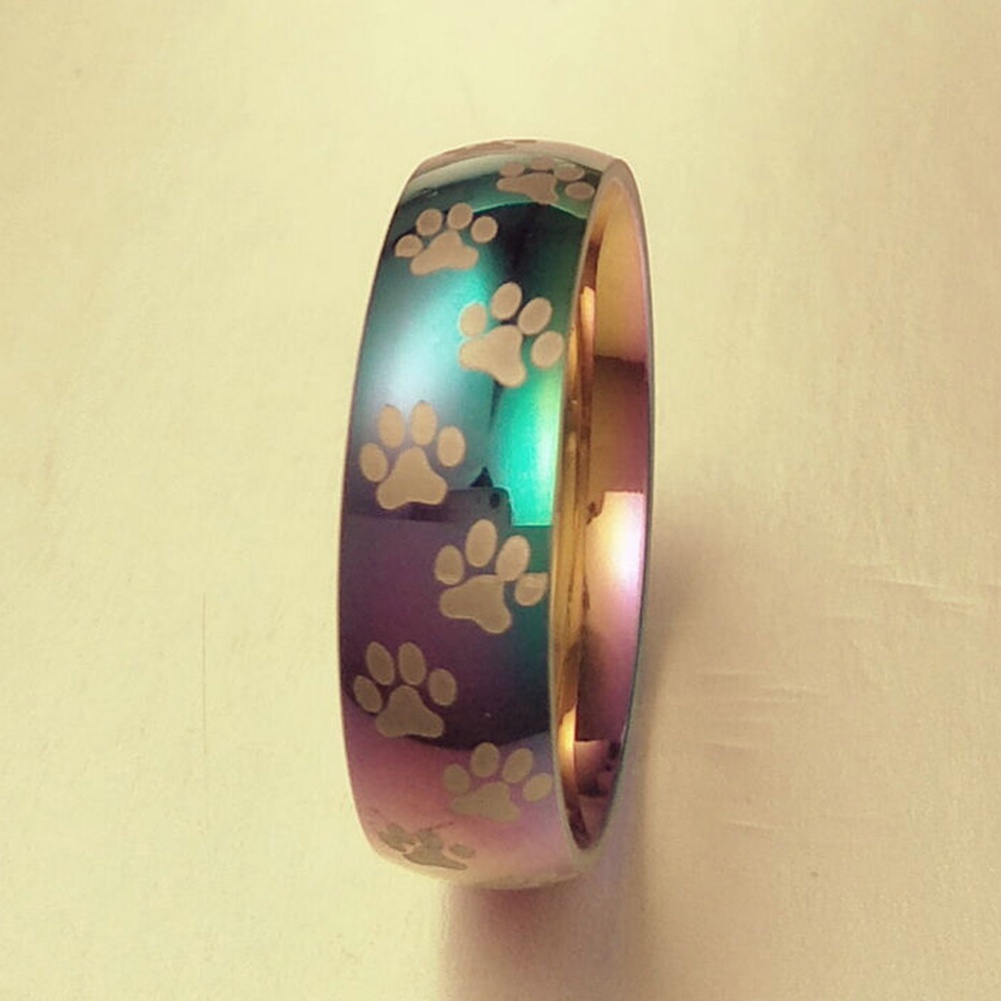 Nhẫn Thép Titan Khắc Hình Dấu Chân Động Vật Dễ Thương Cho Nam Nữ