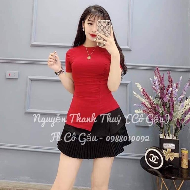 Áo thun lệch tà thân dúm