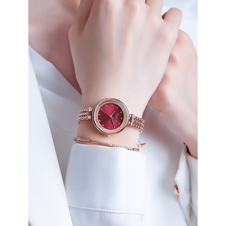 Julius Đồng Hồ quartz Mặt Tròn Đính Hạt Lấp Lánh Chống Thấm Nước Phong Cách Hàn Quốc 1285