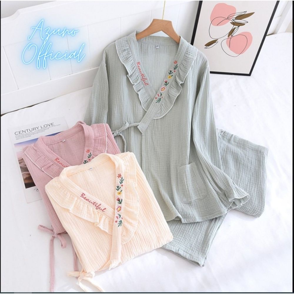 Pijama, đồ bộ bầu và sau sinh vạt chéo Azuno AZ1801 Chất Liệu Xô Đũi Cao Cấp Mặc Hè Cực Mát