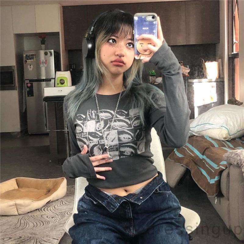 Áo thun tay dài in họa tiết độc đáo thời trang cho nữ